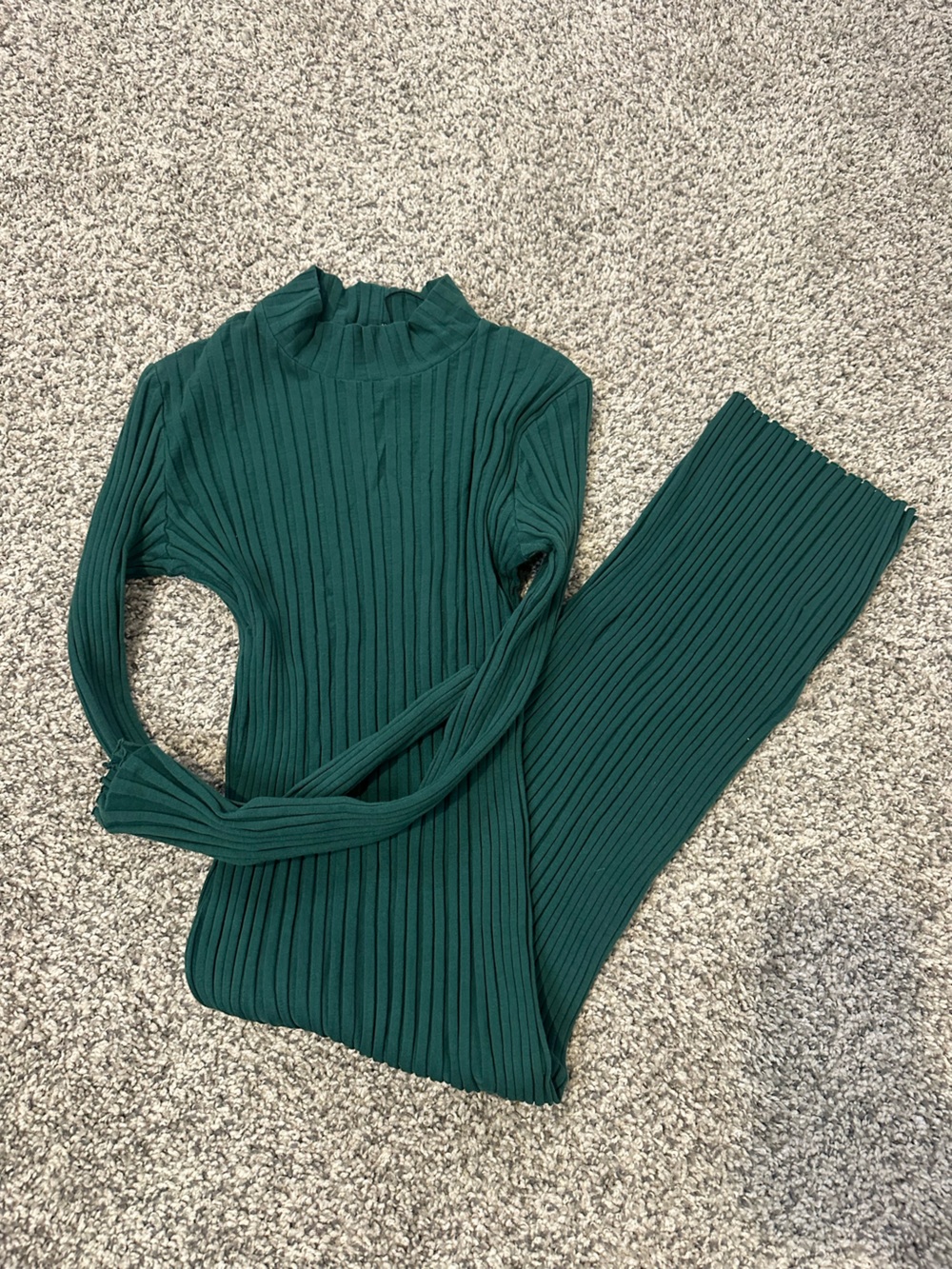 Zara Forest Green Ribbed Mock Neck Dress